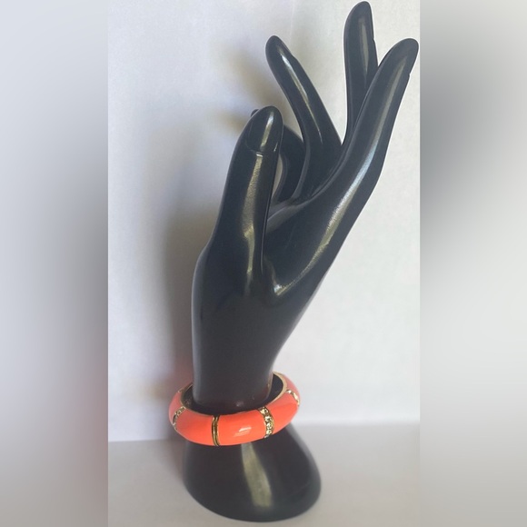 J.CREW ORANGE ENAMEL & RHINESTONE OVAL BANGLE HINGED BRACELET - Picture 5 of 13